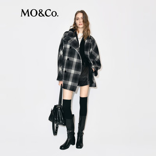 MO&Co.毛呢外套2025冬经典格纹绒面花呢廓形大衣可拆领袢MBE4OVC044 黑白格色 S /160