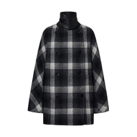 MO&Co.毛呢外套2025冬经典格纹绒面花呢廓形大衣可拆领袢MBE4OVC044 黑白格色 S /160