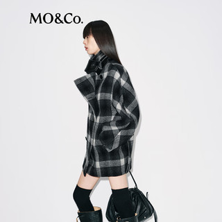 MO&Co.毛呢外套2025冬经典格纹绒面花呢廓形大衣可拆领袢MBE4OVC044 黑白格色 S /160
