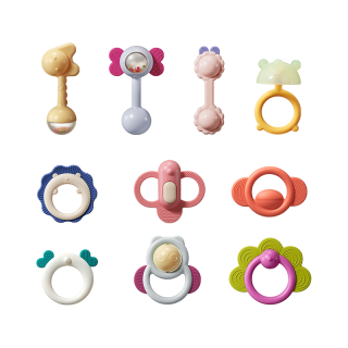 babycare 婴幼儿手摇铃玩具0-1岁新生儿趣味安抚牙胶玩具牙胶摇铃艾格白