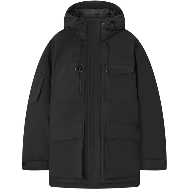 PLUS会员：gxgjeans 美式三防工装短款连帽羽绒服 黑色 L