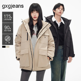 gxg.jeans男装2024年冬季保暖工装短款连帽羽绒服 2色可选 卡其色 XL (180)