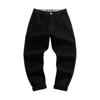布衣传说 12oz轻酵洗丹宁 原色九分牛仔裤男裤加绒直筒锥形休闲长裤子 黑色 36