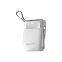 京选 京东自有品牌3c认证可上飞机45W自带线充电宝白20000毫安时电源