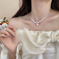 长彩施家轻奢珍珠项链女2024小米珠颈链小众叠戴感锁 贝壳珍珠项链