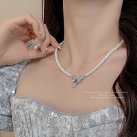长彩施家轻奢珍珠项链女2024小米珠颈链小众叠戴感锁 珍珠水墨蝴蝶吊坠项链