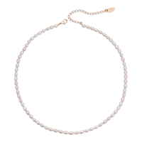 Amber Lollipop米粒珍珠项链女士锁骨链小众感颈链周年 套装(珍珠项链+珍珠耳钉)