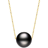 meluxe美奈 18K金akoya天然海水珍珠项链吊坠女路路通锁骨链  【纯黑】11-11.5mm 18K金链