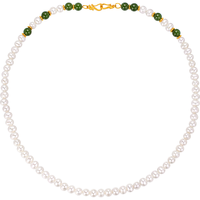 六福珠宝淡水珍珠项链皓月翠影Ag925和田玉项链 总重约23.64克 总重23.64克-皓月翠影-短款