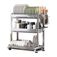 帅仕（shuaishi）304不锈钢碗碟架子厨房用具置物架台面沥水架碗架碗盘筷子收纳盒 【304不锈钢】3层55CM-全配