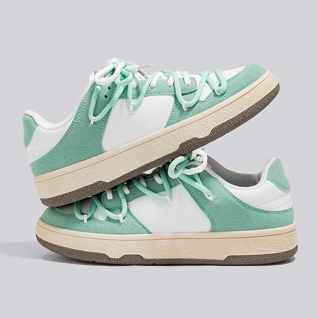 有券的上：飞跃 板鞋简约透气德训鞋男女复古新潮男女板鞋休闲百搭潮流鞋 白绿色 35