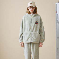 TEENIE WEENIE 小熊加厚睡衣 女士绒套装加绒加带帽厚家居服 雾霾绿 M