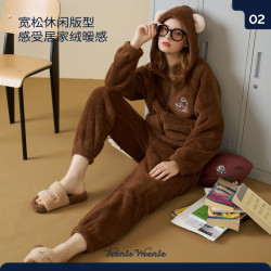 TEENIE WEENIE 小熊加厚睡衣 女士绒套装加绒加带帽厚家居服 泰迪咖 M