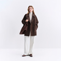 范思蓝恩 复古双排扣翻领宽松皮衣女 咖啡色 XS