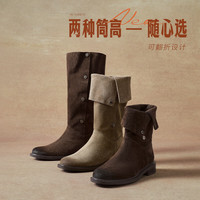 百丽（Belle）吴千语同款荒野来信西部靴女25商场绒面堆堆长靴3QFC3DG5 棕色长筒-单里 42