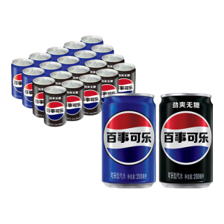 pepsi 百事 可乐型汽水mini组合装2口味 200ml*20罐（无糖200ml*10罐+原味200ml*10罐）