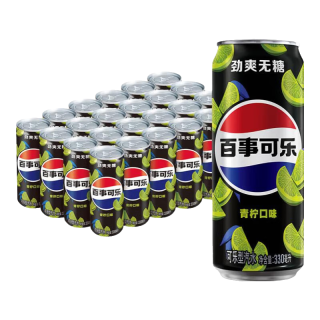 百事 可乐Pepsi 无糖可乐 青柠味碳酸饮料汽水 330ml*24听 细长罐整箱装