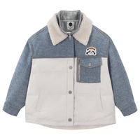 女童羽绒服冬中大童双层领牛仔拼接洋气外套
