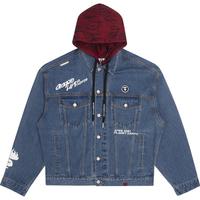 Aape 旗舰店男装秋冬撞色刺绣印花连帽拼接牛仔夹克外套7447XXH