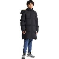 moodytiger 儿童羽绒服男女童23冬季三防加厚保暖中长款鹅绒服 炭黑色 150cm