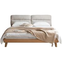 源氏木语实木床奶油风卧室家具床头软包双人床现代简约原木软靠床