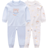 LABI BABY 拉比 婴儿衣服秋冬儿童秋衣秋裤2套装宝纯棉保暖内衣睡衣 元气熊肩开服2套装  粉蓝 100