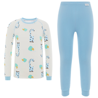 全棉时代（PurCotton）2023冬男童风柔棉蓄暖套装 上装:140/70;下装:140/70 男童-蓝色长颈鹿 110/60