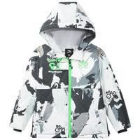 ANTA安踏儿童羽绒服男小童装加厚满印2023冬防风保暖连帽上衣 纯雅蓝-2 120cm