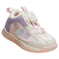 泰兰尼斯运动鞋冬季儿童加绒保暖学步鞋女童旋钮扣软底机能鞋 白/黑/桔 21码内长14.0/适合脚长12.3~12.7