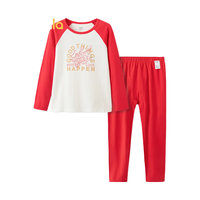 巴拉巴拉儿童保暖内衣套装龙年男童秋衣秋裤本命年红色棉睡衣 白红色调00416 165cm