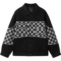 gxgjeans【丹宁系列】内里夹棉秋季拼接棋盘格拼接牛仔男式夹克外套男外套