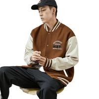唐狮 TONLION秋冬棒球服男拼接男士夹克宽松棒球外套男仿PU皮飞行夹克