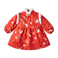 杰里贝比 女童唐装冬季夹棉裙子小童红色衣服宝宝汉服冬