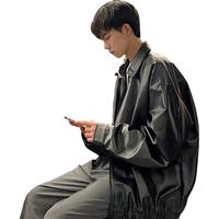 OEMG美式机车PU皮衣外套男女春秋冬季痞帅高街加棉加厚服翻领夹克 黑色【常规款】 XL