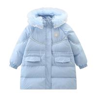 Disney baby 迪士尼童装女童中长款羽绒服加厚保暖儿童三防白鸭绒