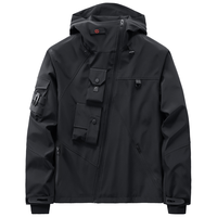 VIP飞行潮牌工装夹克男多口袋机能风中长款连帽外套潮流 黑色 3XL