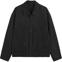 GXG男装 设计感拼接翻领夹克男宽松外套男士简约夹克24春季 黑色 170/M