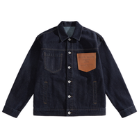 男装秋款皮标牛仔外套休闲翻领宽松男式夹克