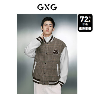 GXG男装 拼色双面呢格纹保暖棒球服夹克外套 冬季