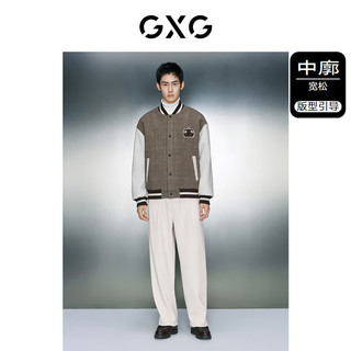 GXG男装 拼色双面呢格纹保暖棒球服夹克外套 冬季