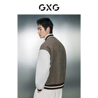 GXG男装 拼色双面呢格纹保暖棒球服夹克外套 冬季