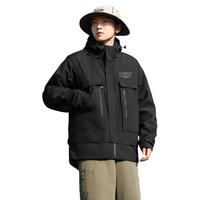 德尔惠 Deerway【假两件&多口袋】男士运动外套秋冬款户外连帽防风休闲夹克上衣