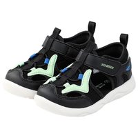 江博士夏季男女童透气休闲儿童凉鞋 1-3岁宝宝学步鞋 魔术贴包头儿童鞋 黑/绿 22码 脚长约12.9-13.3