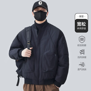 嘟哆斯堡轻薄短款羽绒服男秋冬季2025潮牌工装棒球服夹克外套男上衣 黑色 L 【100-120斤】