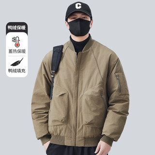 嘟哆斯堡轻薄短款羽绒服男秋冬季2025潮牌工装棒球服夹克外套男上衣 黑色 L 【100-120斤】
