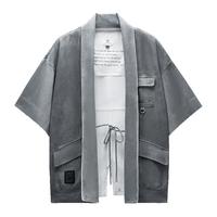 金利来 g+春季潮牌复古做旧卫衣短袖外套男宽松立体贴袋休闲夹克上衣 58-灰色 均码