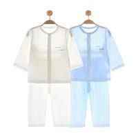 88VIP：彩婴房 新生婴儿衣服夏套装薄超萌宝宝夏装空调服长袖分体男女睡衣