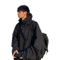 凡衣侬 山系连帽冲锋上衣男款黑武士登山服高街宽松潮牌加绒夹克外套 DSB371-CP22 黑色 2XL