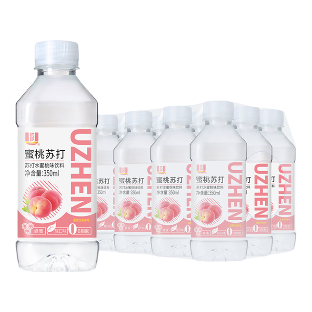 优珍 苏打水蜜桃味饮料 添加蜂蜜  0脂肪 350ml*12瓶 塑膜量贩装