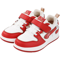 江博士秋季简约拼色板鞋 男女儿童学步鞋 时尚休闲儿童运动鞋 米/红 23码 脚长约13.4-14.1
